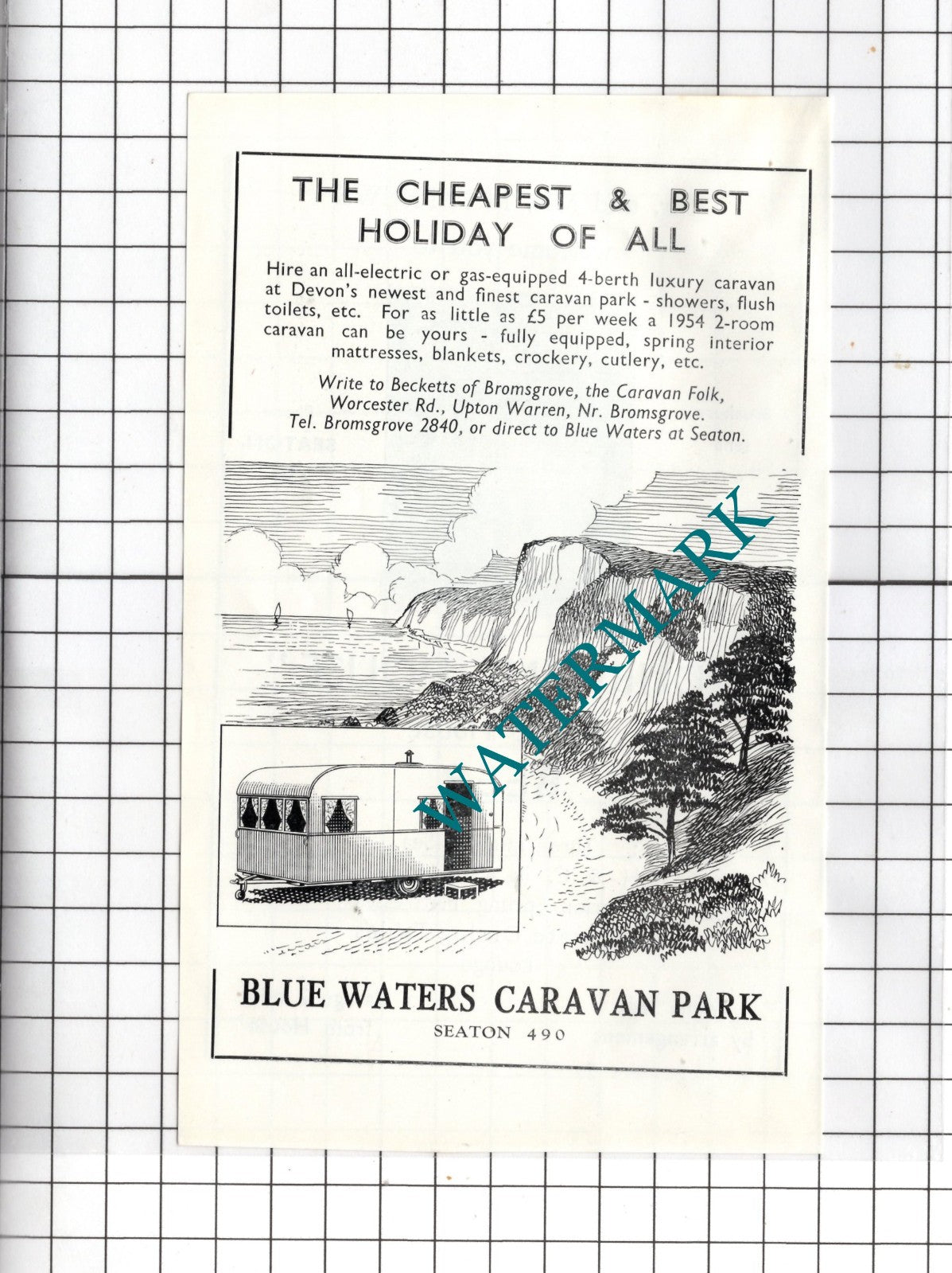 Blue Waters Caravan Park Seaton Devon / Durham House Beer Devon- c.1954 Advert