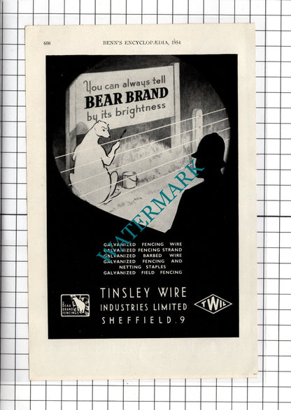 Tower Manufacturing Co Ltd Worcester / Tinsley Wire Industries -  1954 Advert