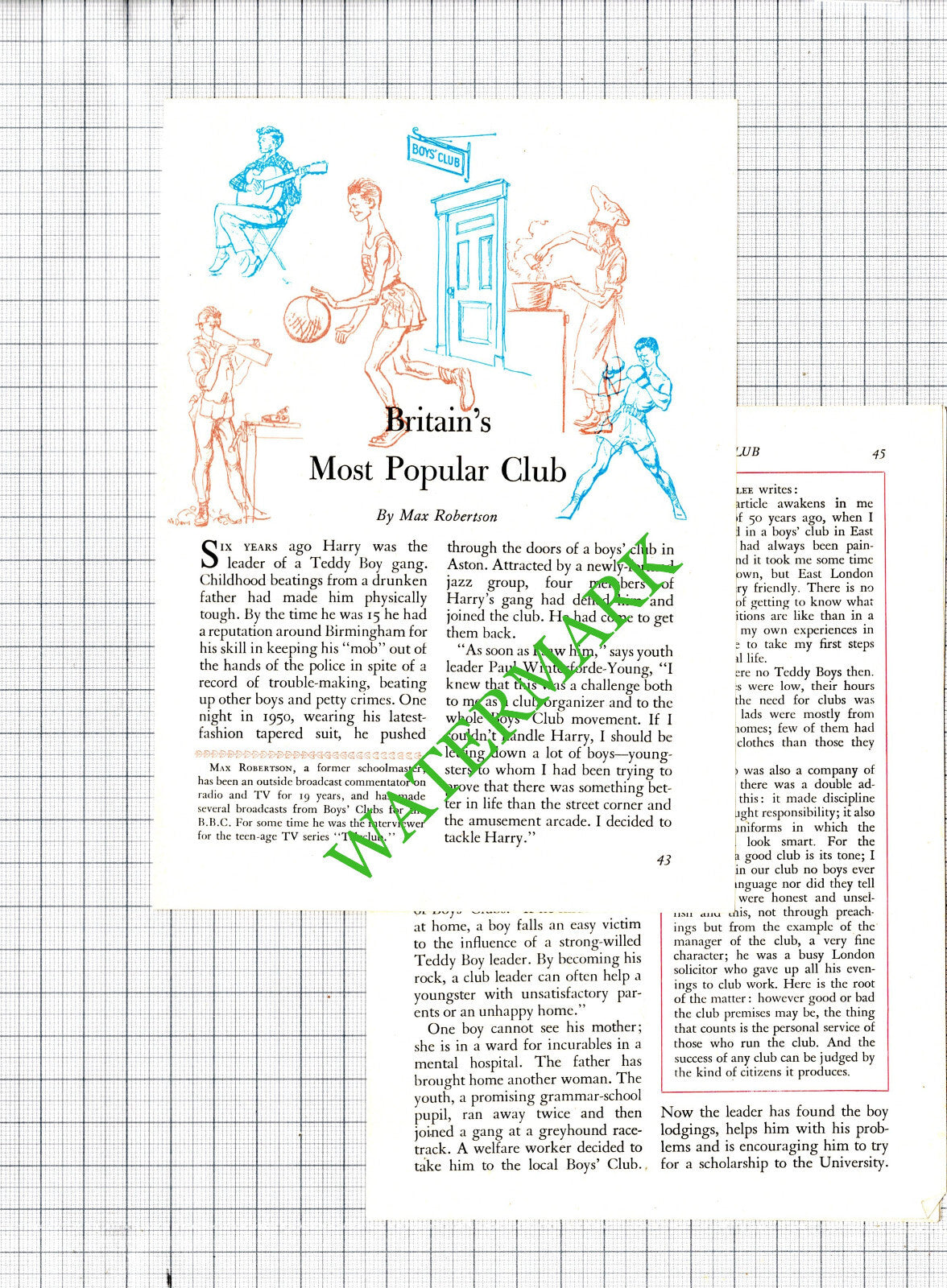 Paul Winterforde-Young Boys Club  - 1956 Article