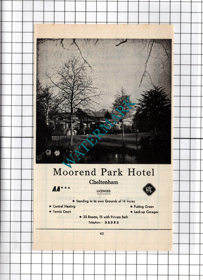 The Hotel Majestic Cheltenham Spa Edward Swinden / Moorend Park  - 1970's Advert