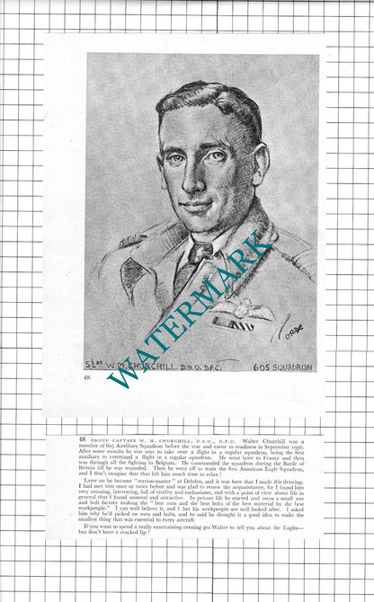 S/Ldr H De C A Paddy Woodhouse / Walter Churchill - 1942 Book Print & Short Text
