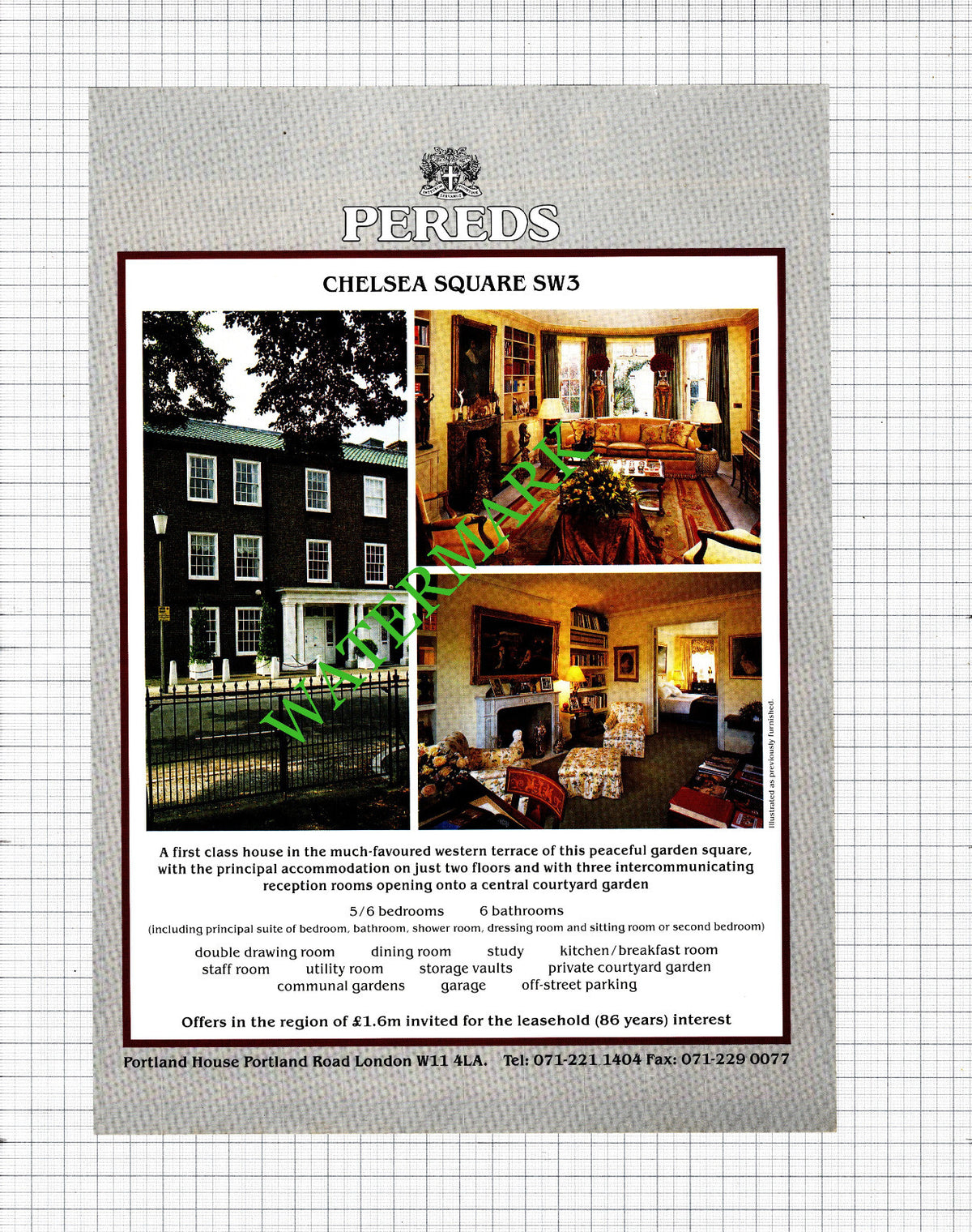 Chelsea Square London SW3  House Sale Advert - 1991 Cutting