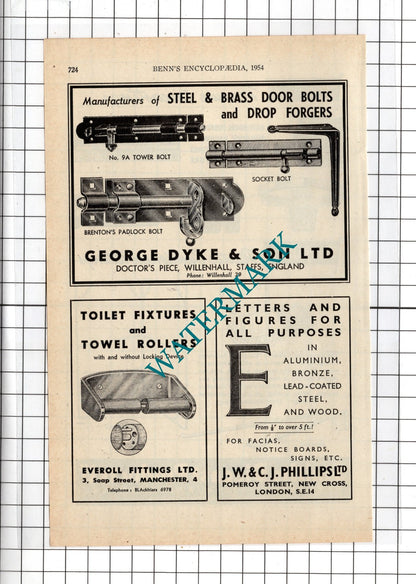 Smiths Diecast Products Ltd Birmingham George Dyke & Son Ltd Staffs  1954 Advert