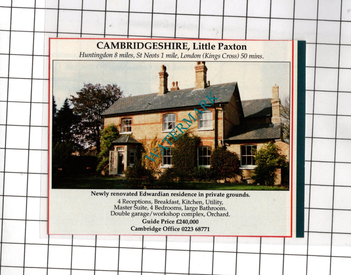 Little Paxton Cambridgeshire SMALL House Sale Advert - 1991 Clipping