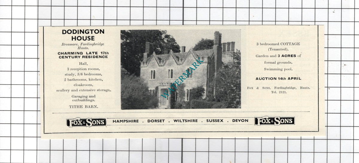 Dodington House Breamore Fordingbridge Hampshire - 1969 House Sale Advert