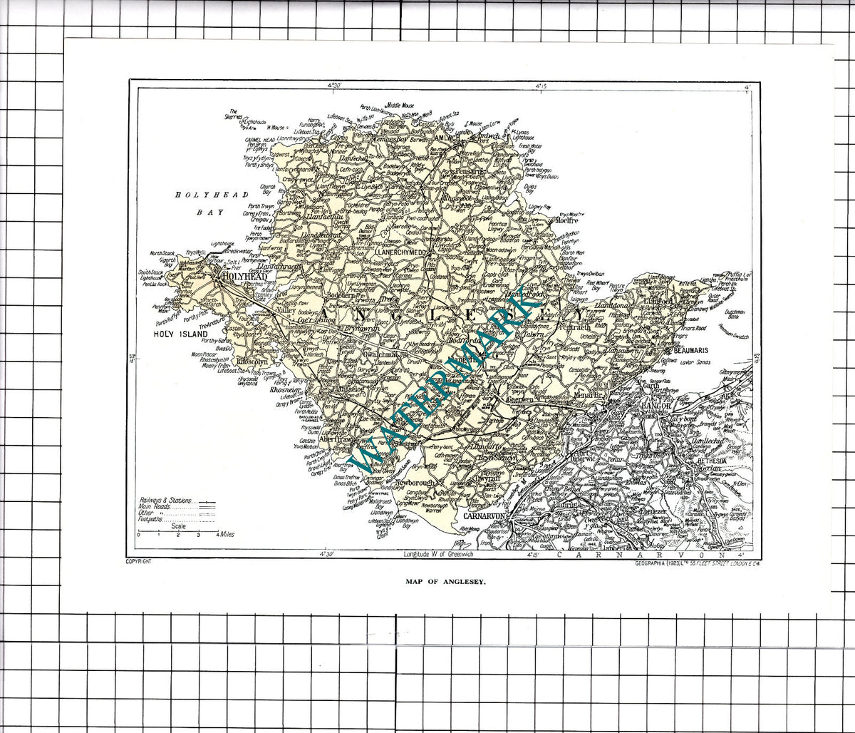 Anglesey Map  - c.1930's Clipping / Print