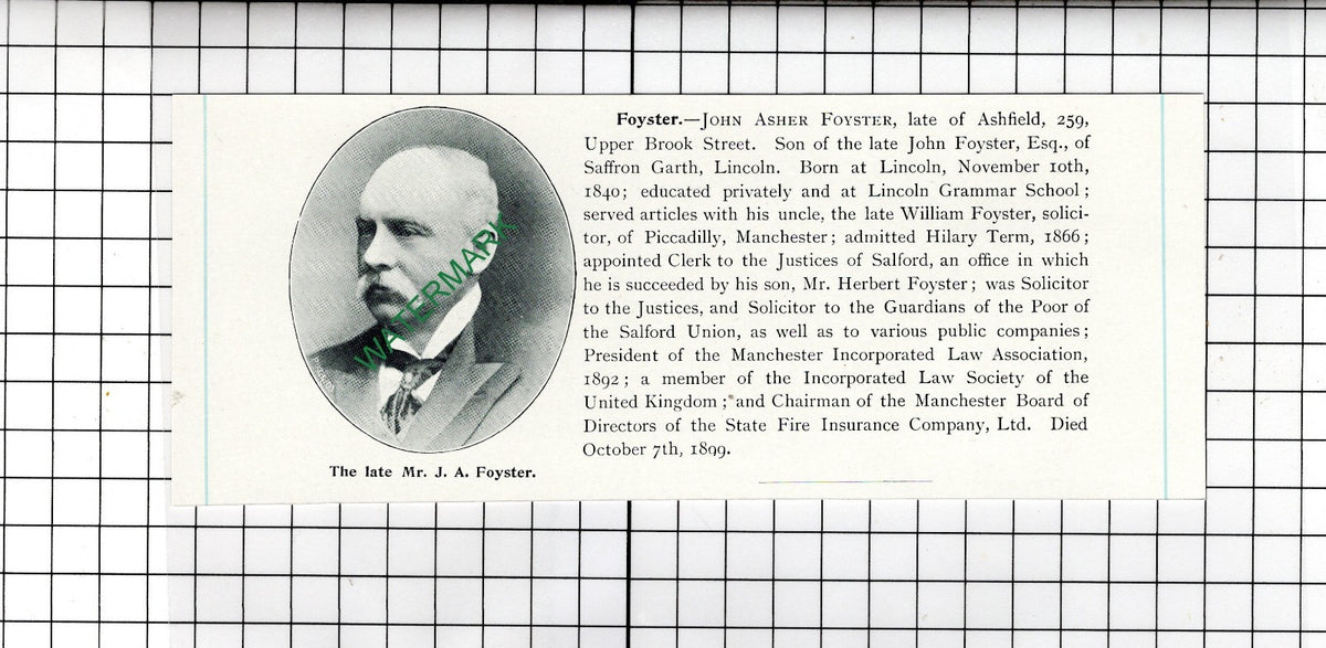Mr John Asher Foyster  Ashfield   Lincoln   Obituary  -c.1905 Clipping