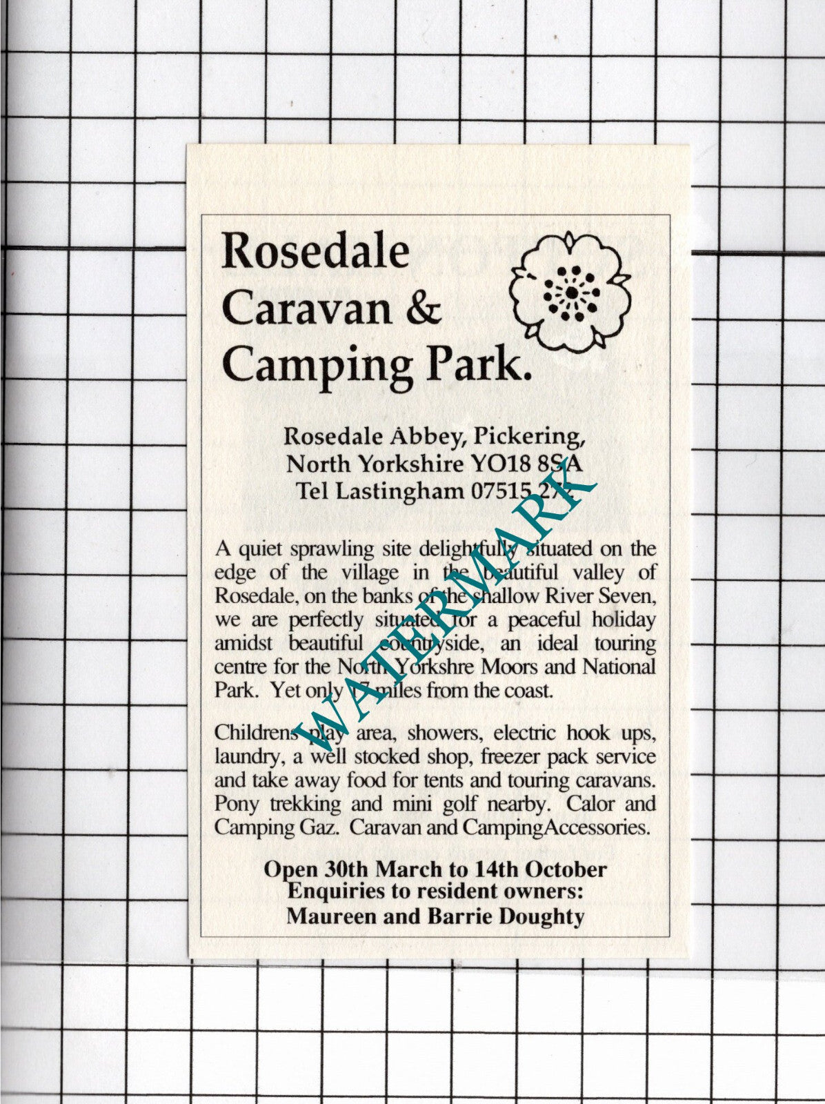 Rosedale Caravan Park Pickering / Sutton Hall Thirsk - 1990 Small Advert