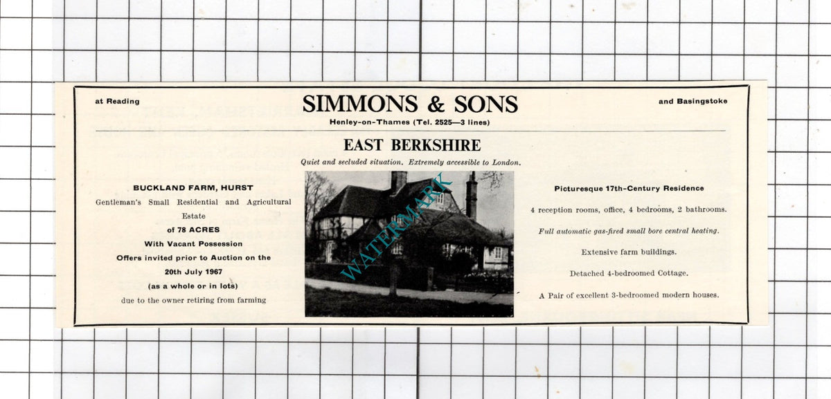Buckland Farm Hurst Berkshire -   1967 House Sale Advert
