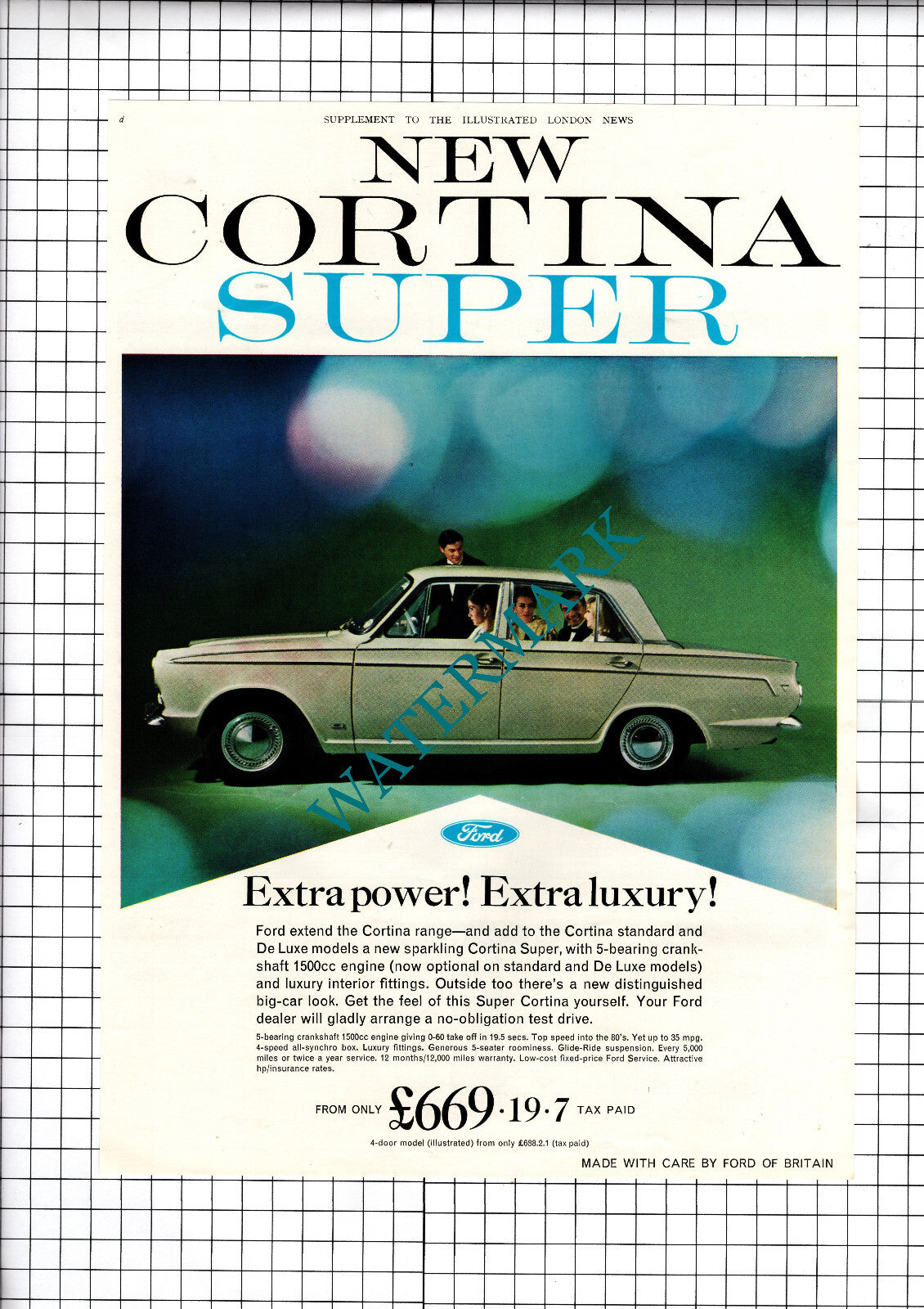Ford Cortina Super Car Advert - 1963 Cutting / Print