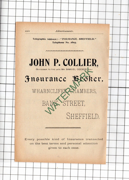 Mrs M Bell Sheffield Money Lender / Albert Freeth / John Collier - 1902  Advert
