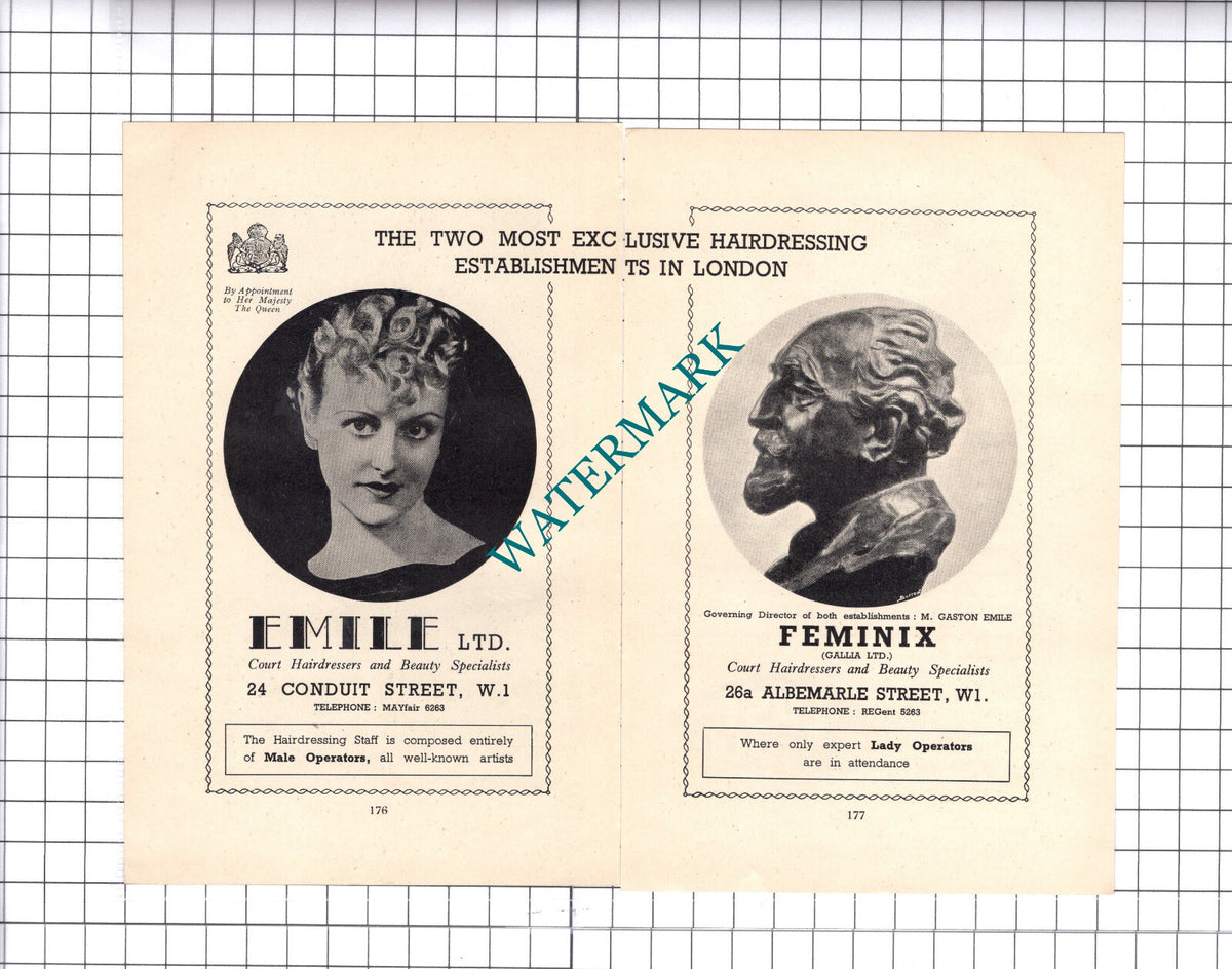 Gaston Emile Ltd Hairdressers London Feminix  - 1939 Two-Part Advert