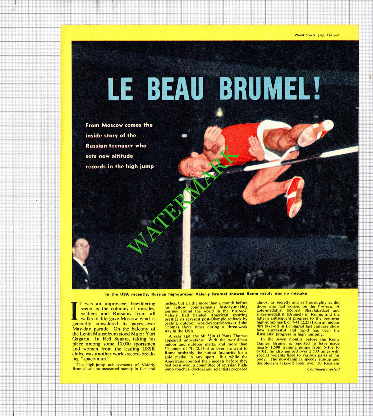 Valeriy Brumel Russian High Jumper - 1961 Article