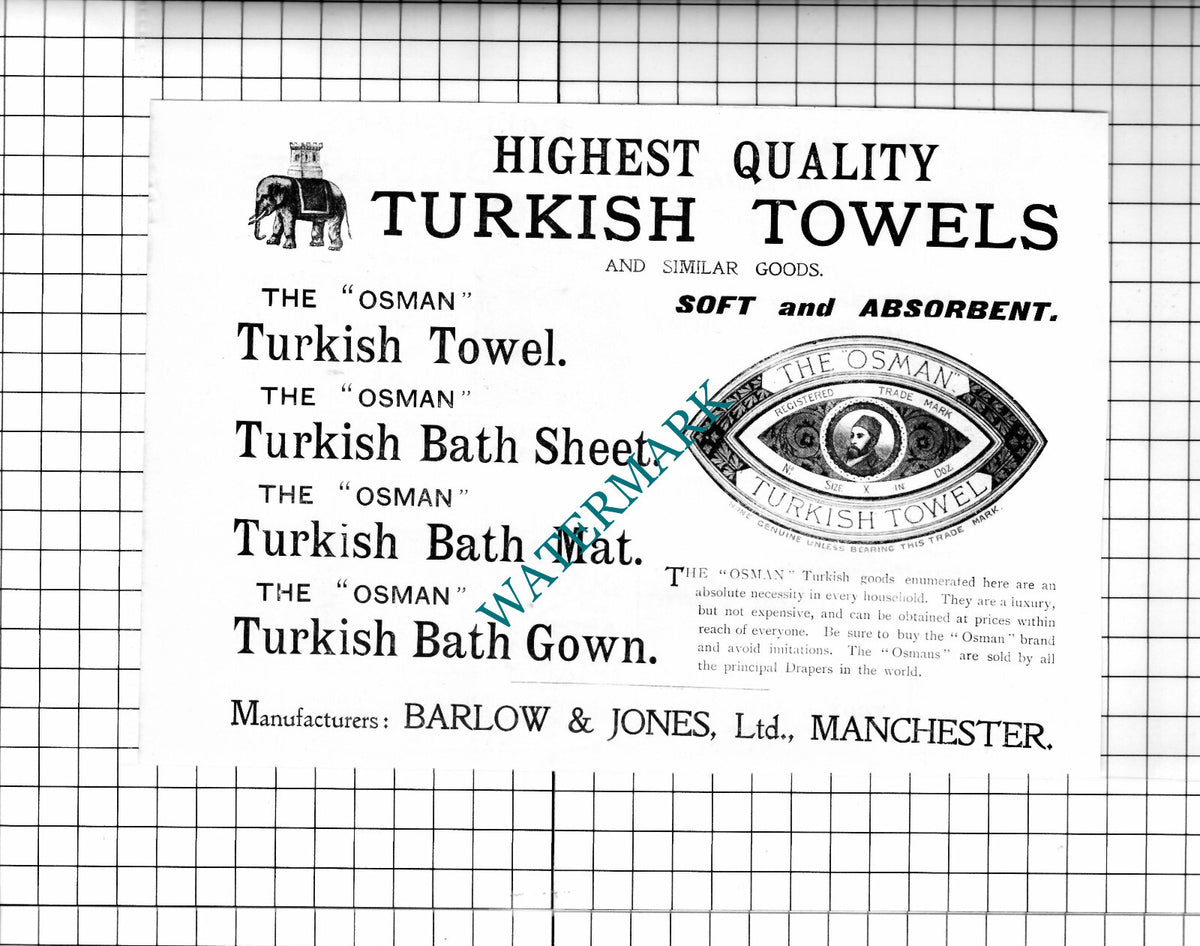 Barlow & Jones Ltd Manchester Osman Turkish Towel Advert  - 1897 Clipping