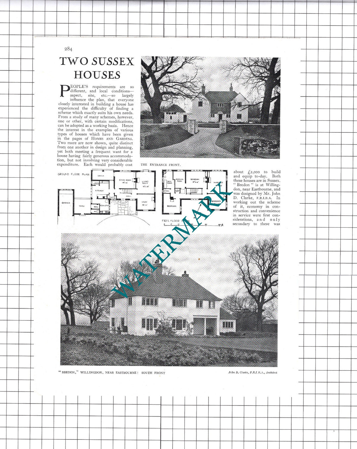 Bredon Willingdon Sussex John D Clarke St Anthony's Storrington   - 1925 Article