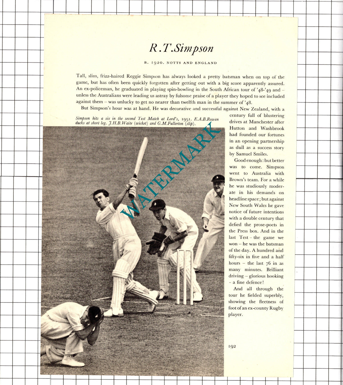 Godfrey Evans Cricketer /  Reggie Simpson Cricket - 1952 Book Print