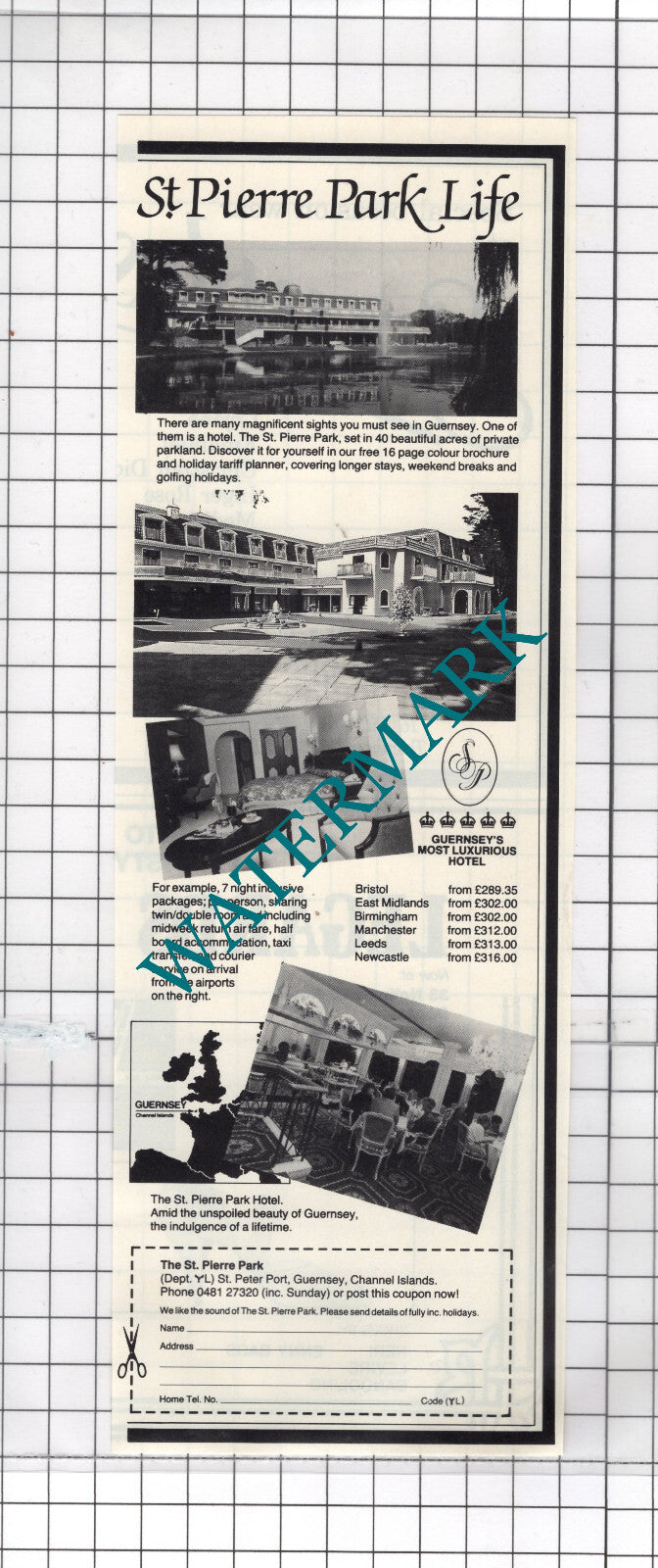 The St Pierre Park Hotel St Peter Port Guernsey Advert -1985 Clipping