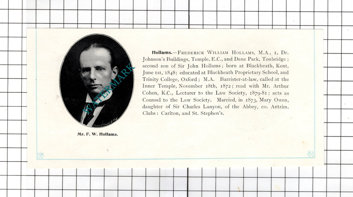 Frederick William Hollams  / Arthur Hill Hutton Houghton Hall  -c.1905 Clipping