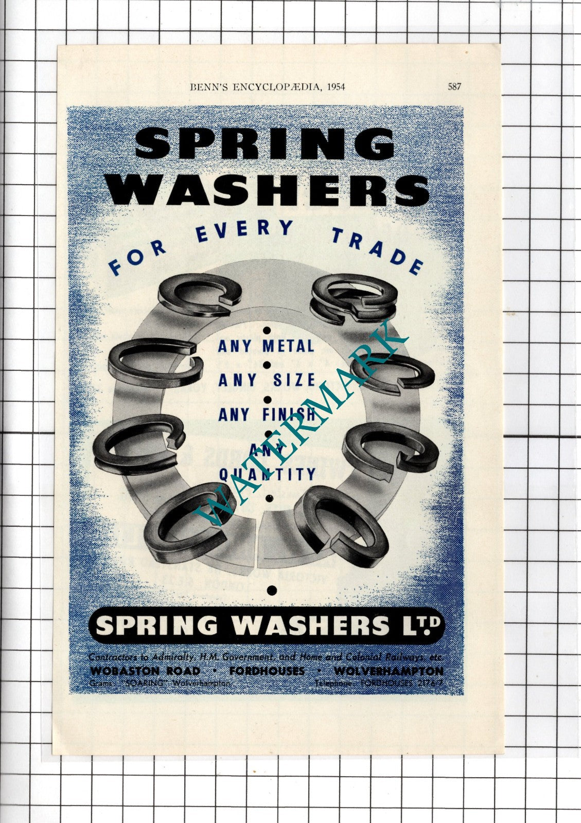 Spring Washers Ltd Fordhouses / Talisman Cloches Bingley Talabel  -  1954 Advert