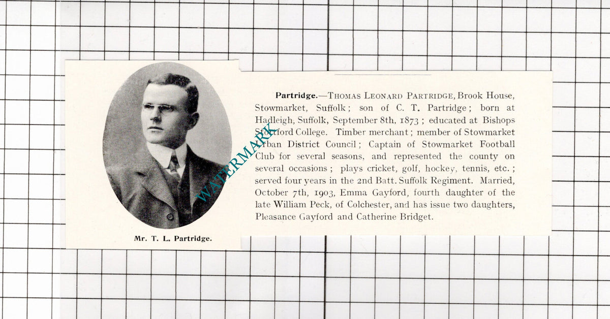 Thomas Leonard Partridge Brook House Stowmarket Suffolk  - 1911 Clipping