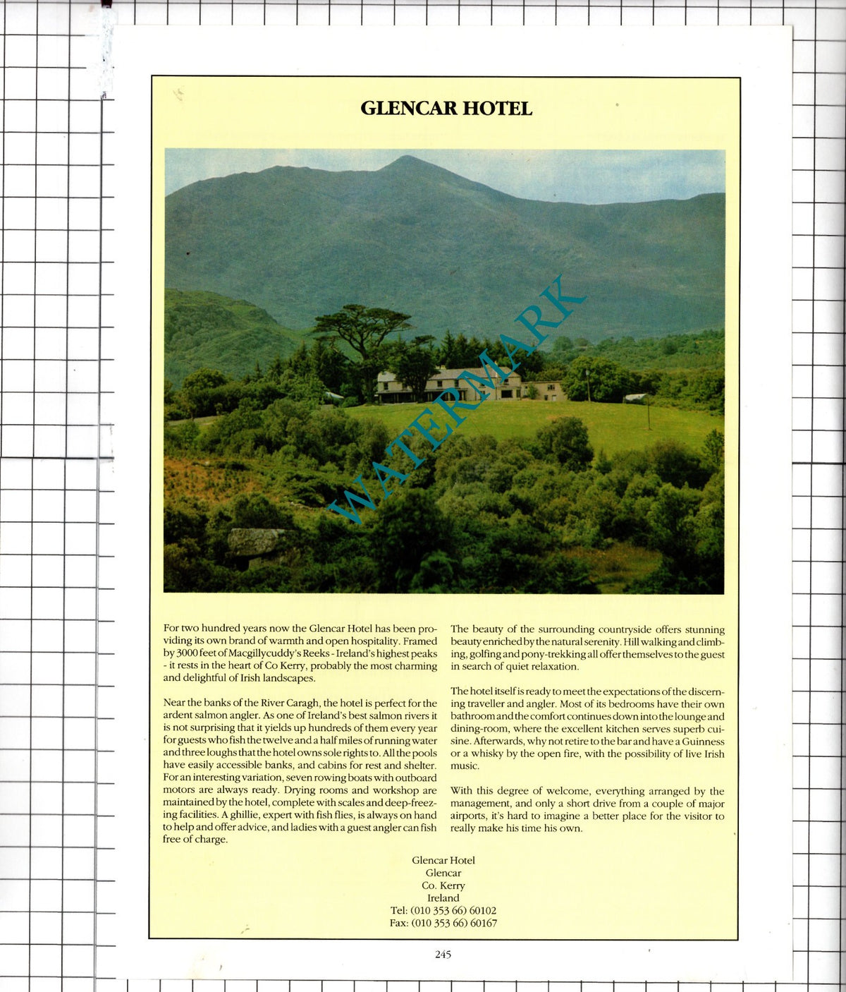Glencar Hotel Glencar Co Kerry Ireland  - 1991 Advert