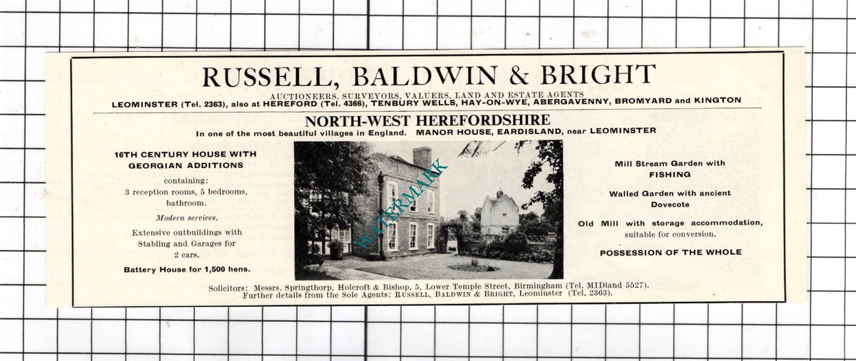 Manor House Eardisland Herefordshire / Woldingham Surrey - 1967 House Advert