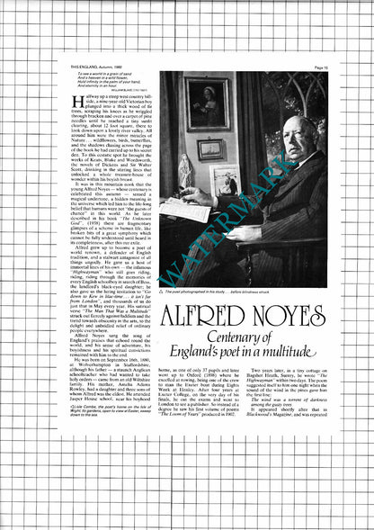 Alfred Noyes Poet Lisle Combe Isle Of Wight   - 1980 Article