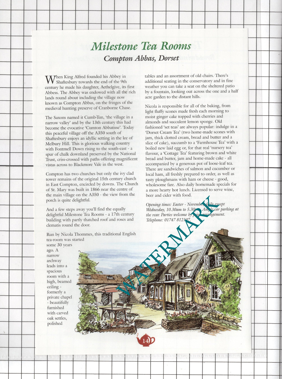 Milestone Tea Rooms Compton Abbas Dorset Nicola Thommes -c.2001 Advert