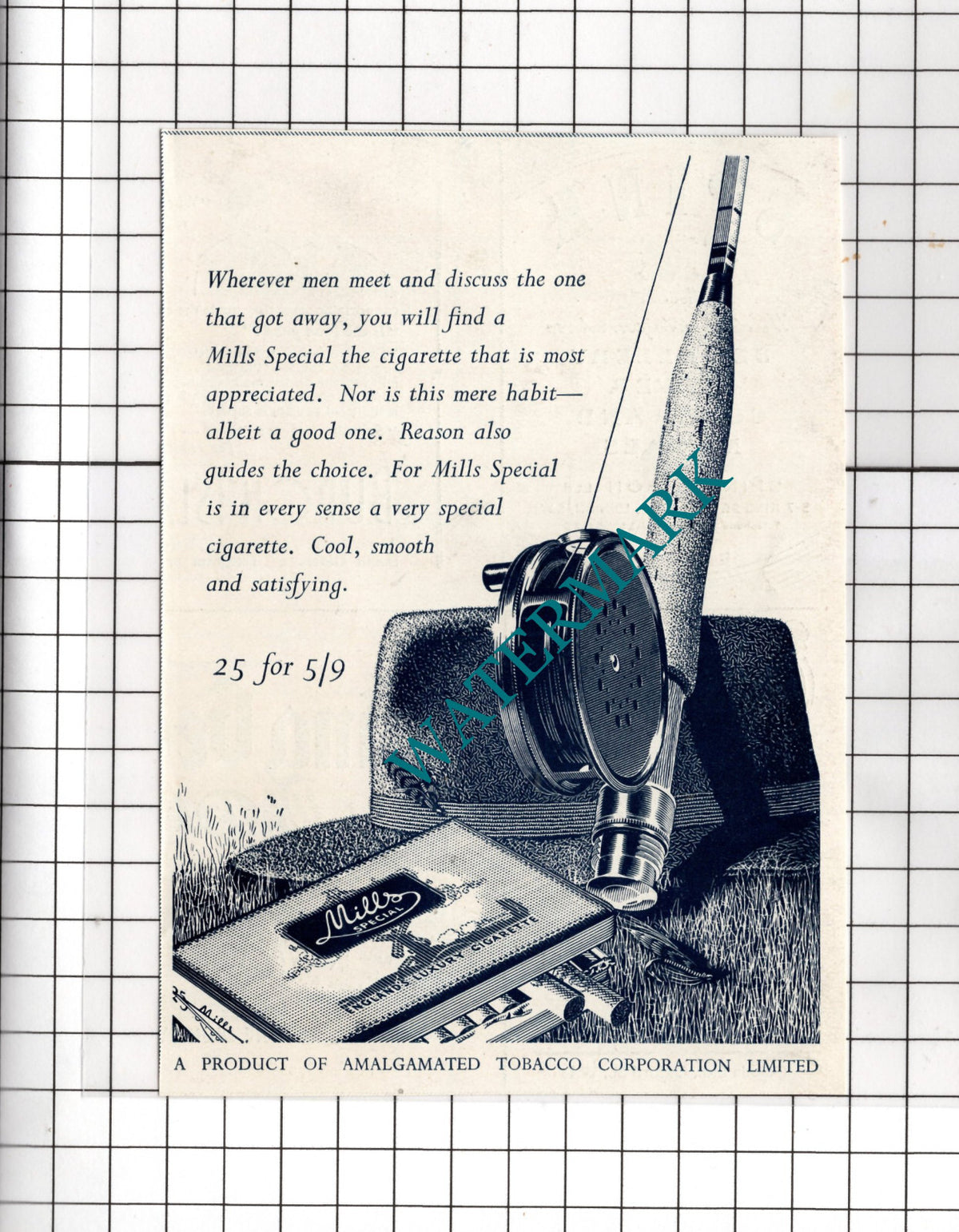 Mills Tobacco Small Advert Fishing - 1950 Cutting