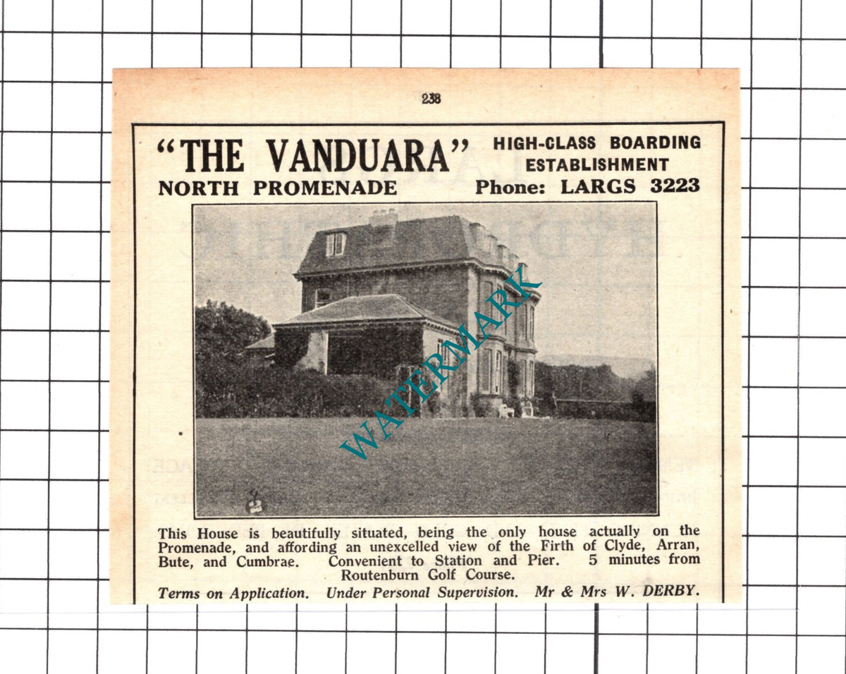 The Vanduara Largs Scotland Derby Small Advert - 1939 Cutting