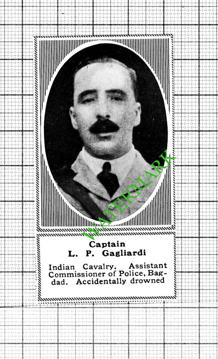 Captain L P Gagliardi Indian Cavalry Great War  WW1 - 1918 SMALL Cutting