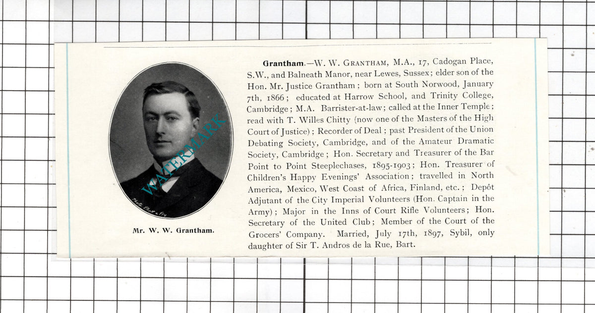 Mr W W Grantham Balneath Manor Lewes Sussex South Norwood  - c.1905 Clipping