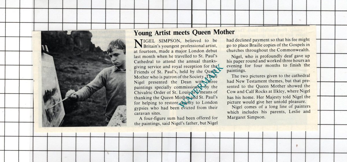 Nigel Simpson Ilkley Yorshire  Artist   -    1982 Clipping