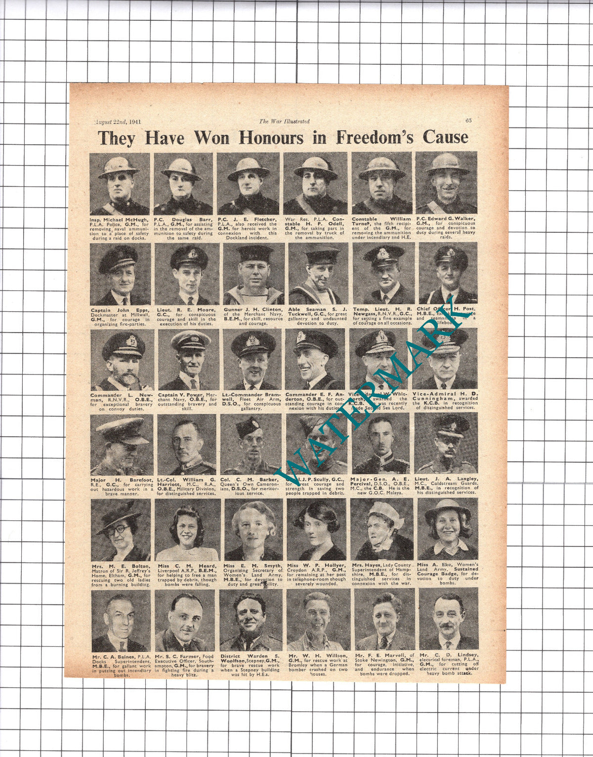 Marvell Woolfson Hollyer Eke Newgass Harriott  WW2  - 1941 Clipping / Print