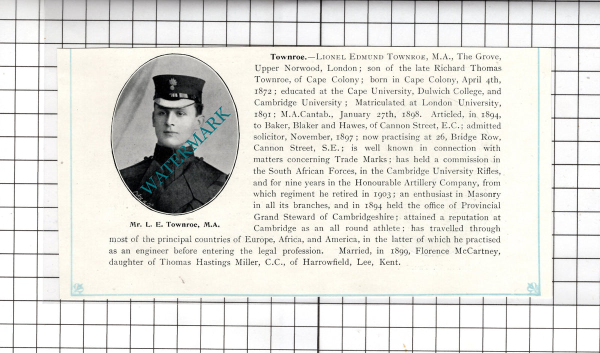 Lionel Edmund Townroe The Grove Upper Norwood London  - c.1905 Clipping