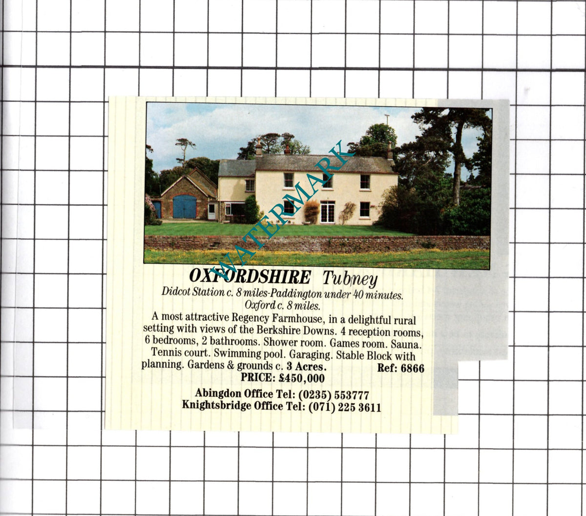 Tubney Oxfordshire House Sale Advert - 1991 Clipping