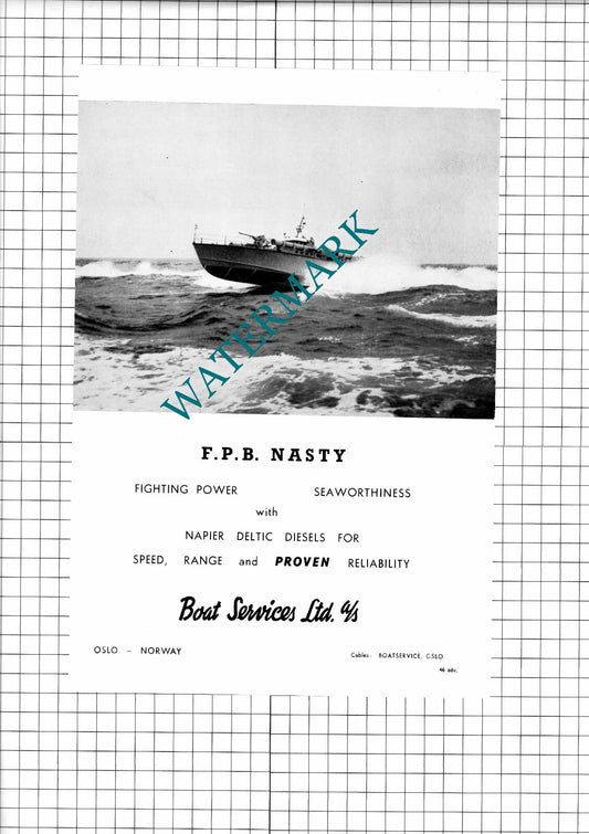 FPB Nasty Boat Services Ltd Oslo Norway Advert - 1960 Clipping / Print