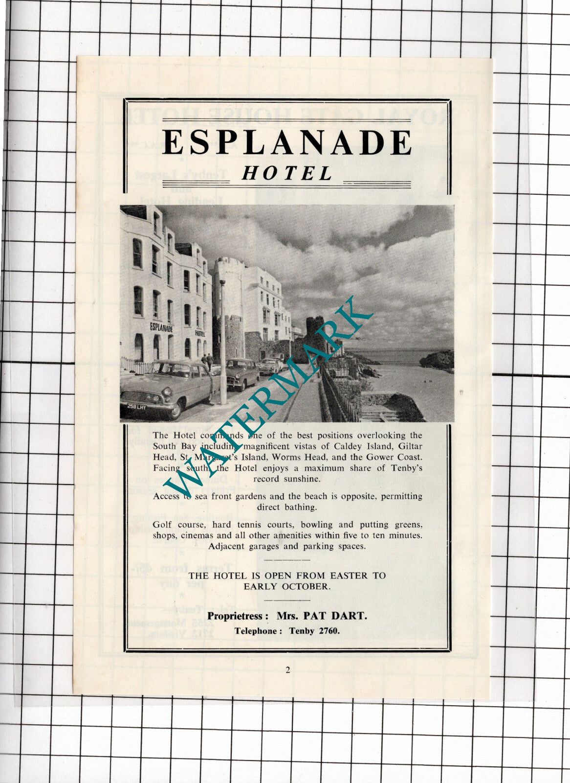 Royal Gate House Hotel Tenby Wales / Esplanade Hotel Tenby Pat Dart -1962 ADVERT