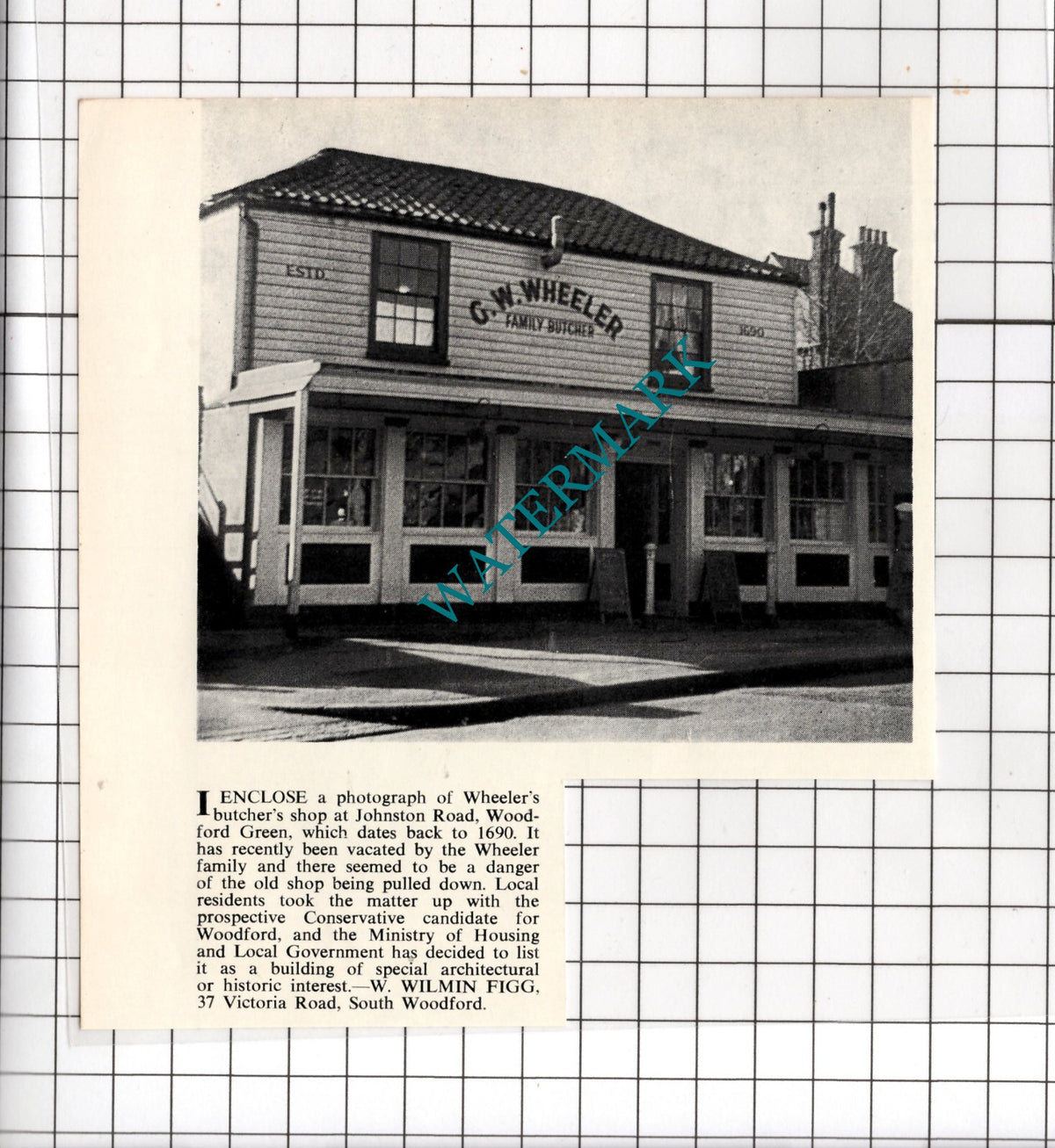 G W Wheeler Family Butcher Woodford Green Essex - 1964  Cutting