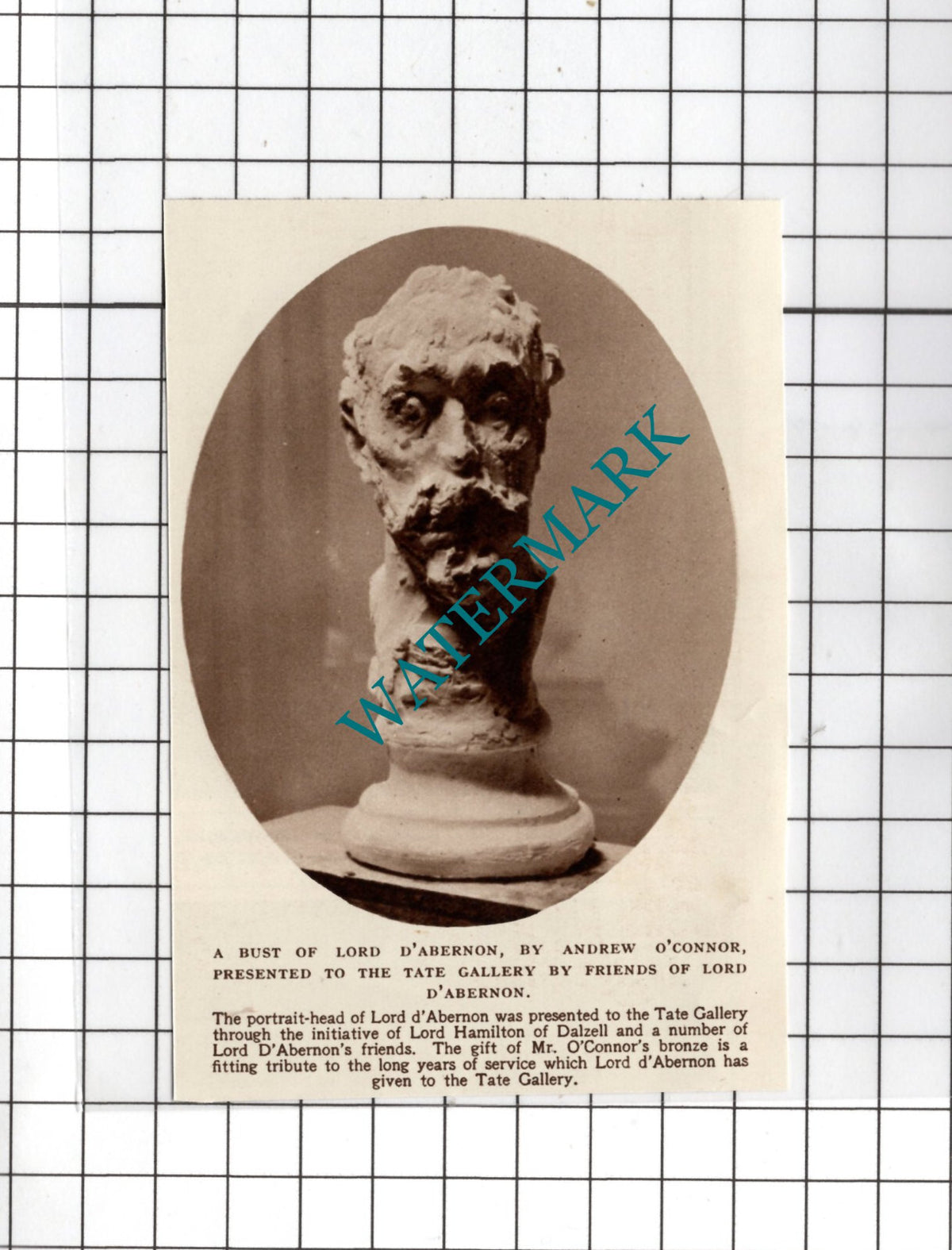 Lord D'Abernon  Andrew O'Connor Tate Gallery - 1936 Small News Clipping