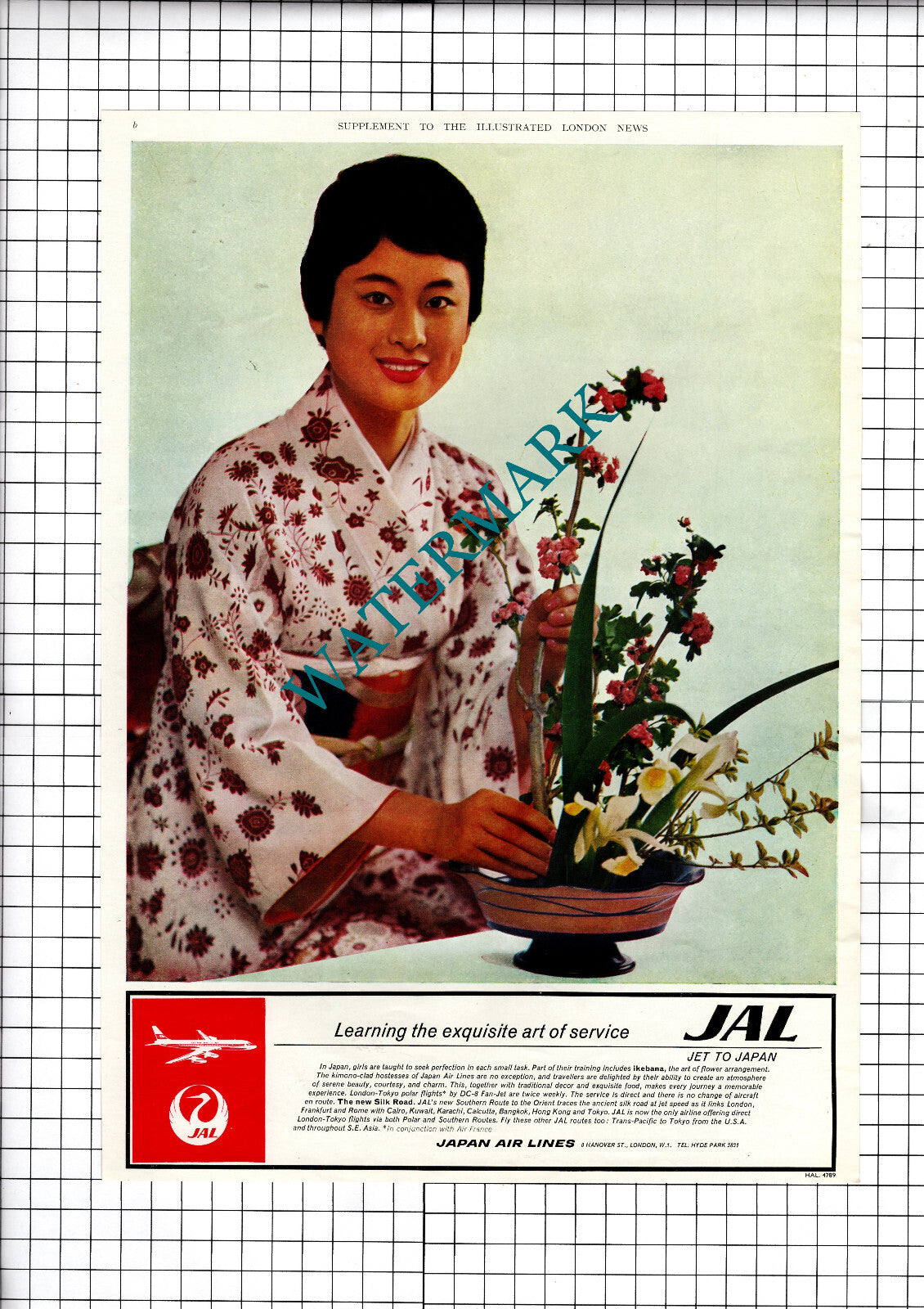 Japan Air Lines Advert - 1963 Cutting / Print