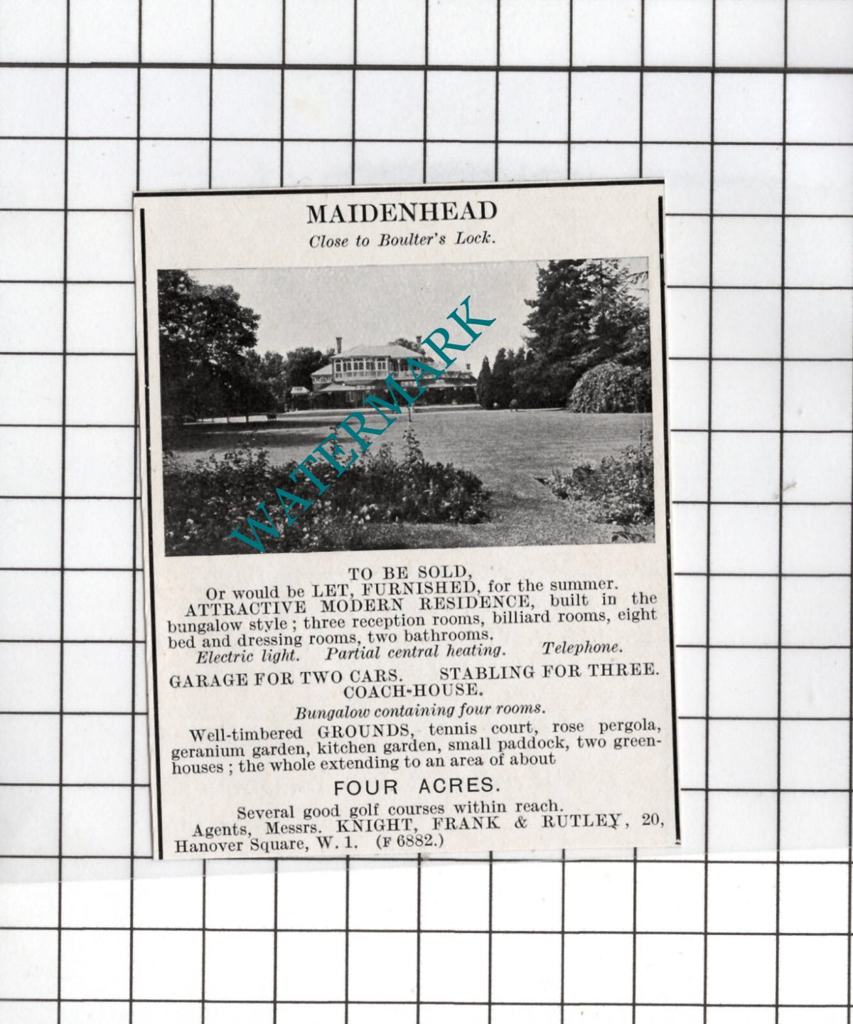 Maidenhead Berkshire  - 1927 Small  House Sale Advert