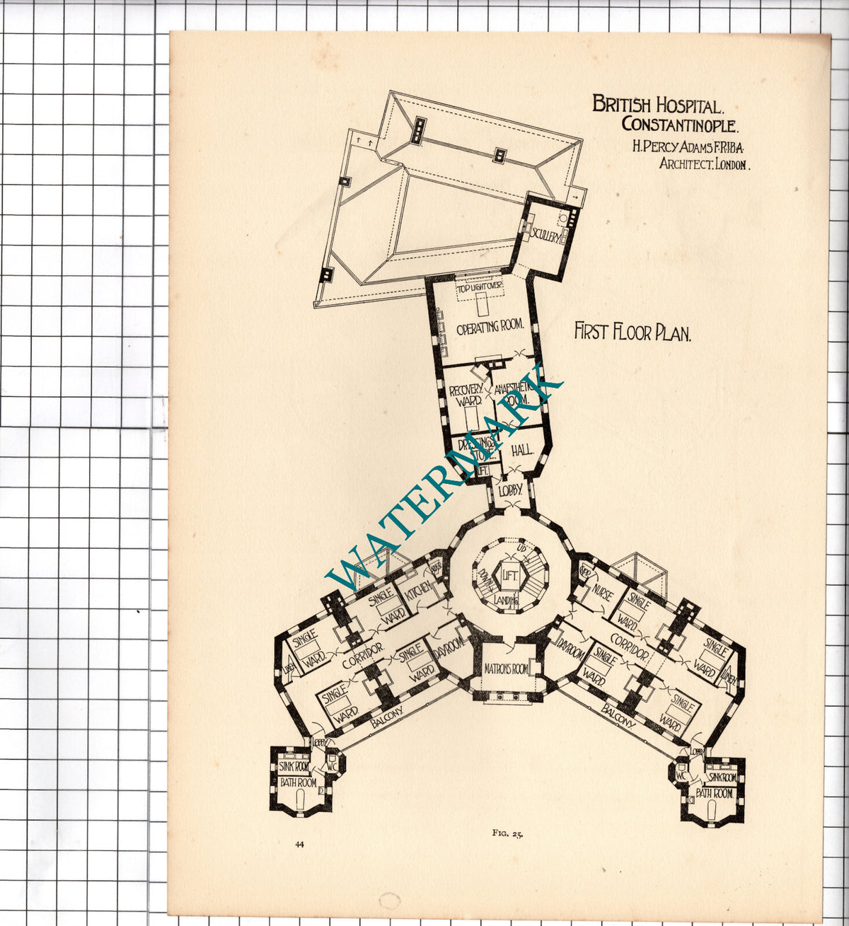 British Hospital Contstantinople H Percy Adams - c.1910 Print / Drawing Plans