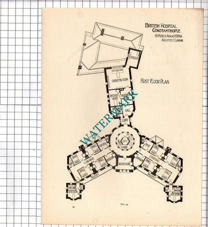 British Hospital Contstantinople H Percy Adams - c.1910 Print / Drawing Plans