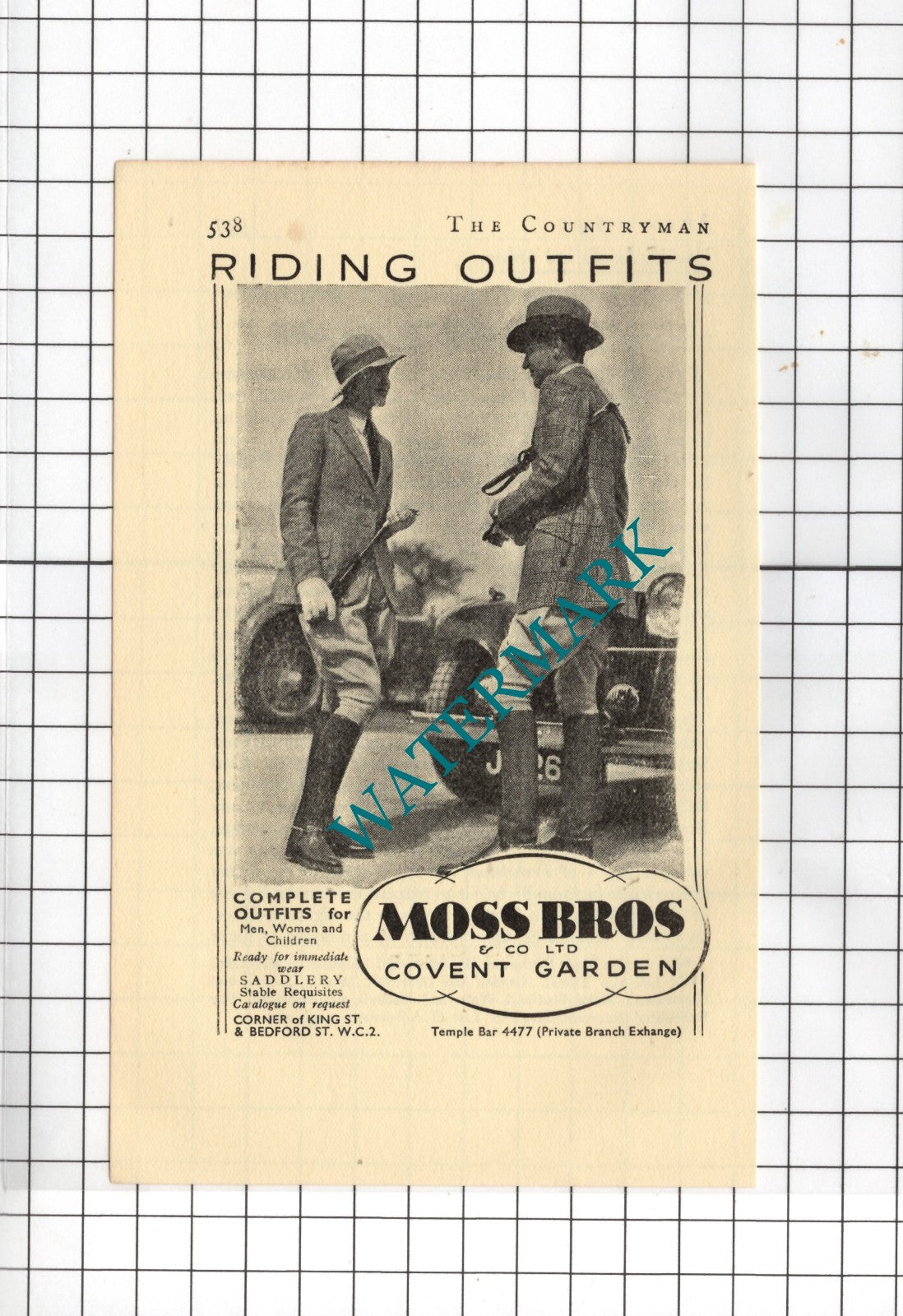 Moss Bros & Co Ltd Covent Garden London - 1935 Small Advert