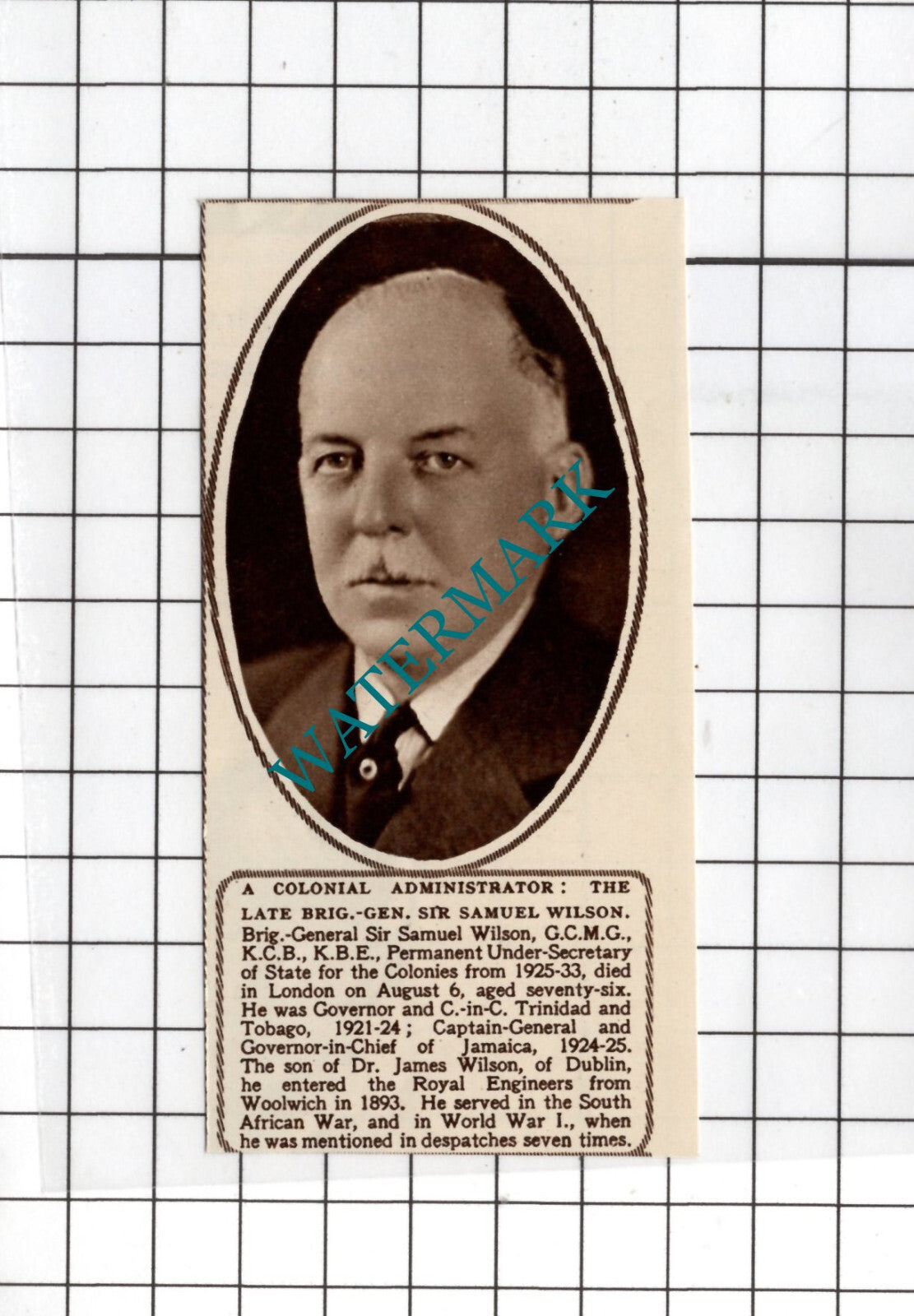 Brig Gen Sir Samuel Wilson Obituary -  1950 SMALL Cutting