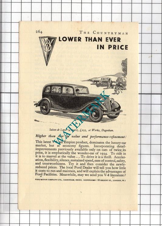 Ford V8 Car Advert  - 1934 Small Advert