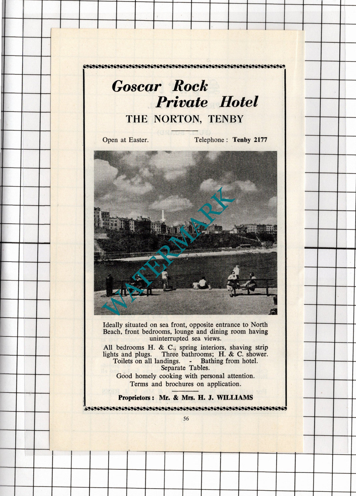 Goscar Rock Hotel Tenby Williams / Sparta Hotel Tenby Wales Rees  - 1962 ADVERT