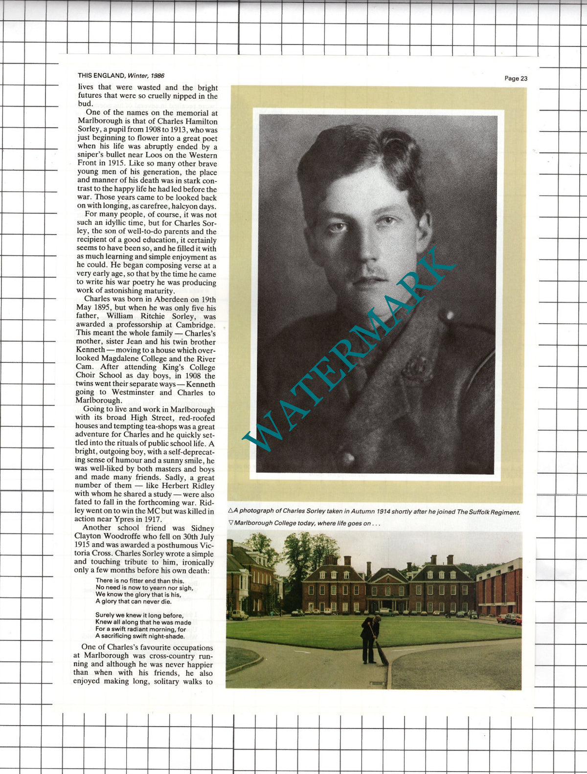 Charles Sorley Soldier Poet - 1986 Article