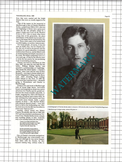 Charles Sorley Soldier Poet - 1986 Article